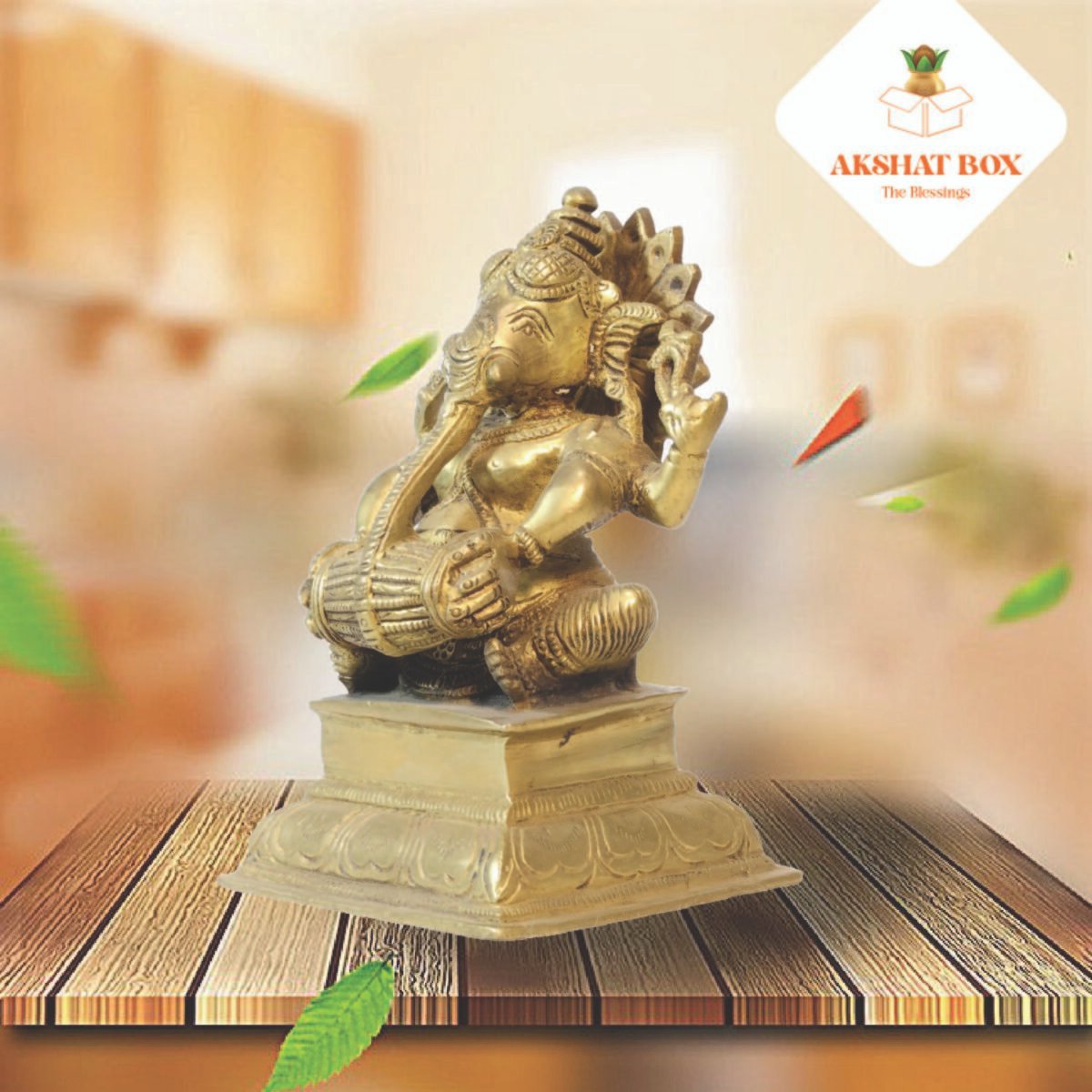 Brass Antique  Ganesh Idol with dholak - Image 4