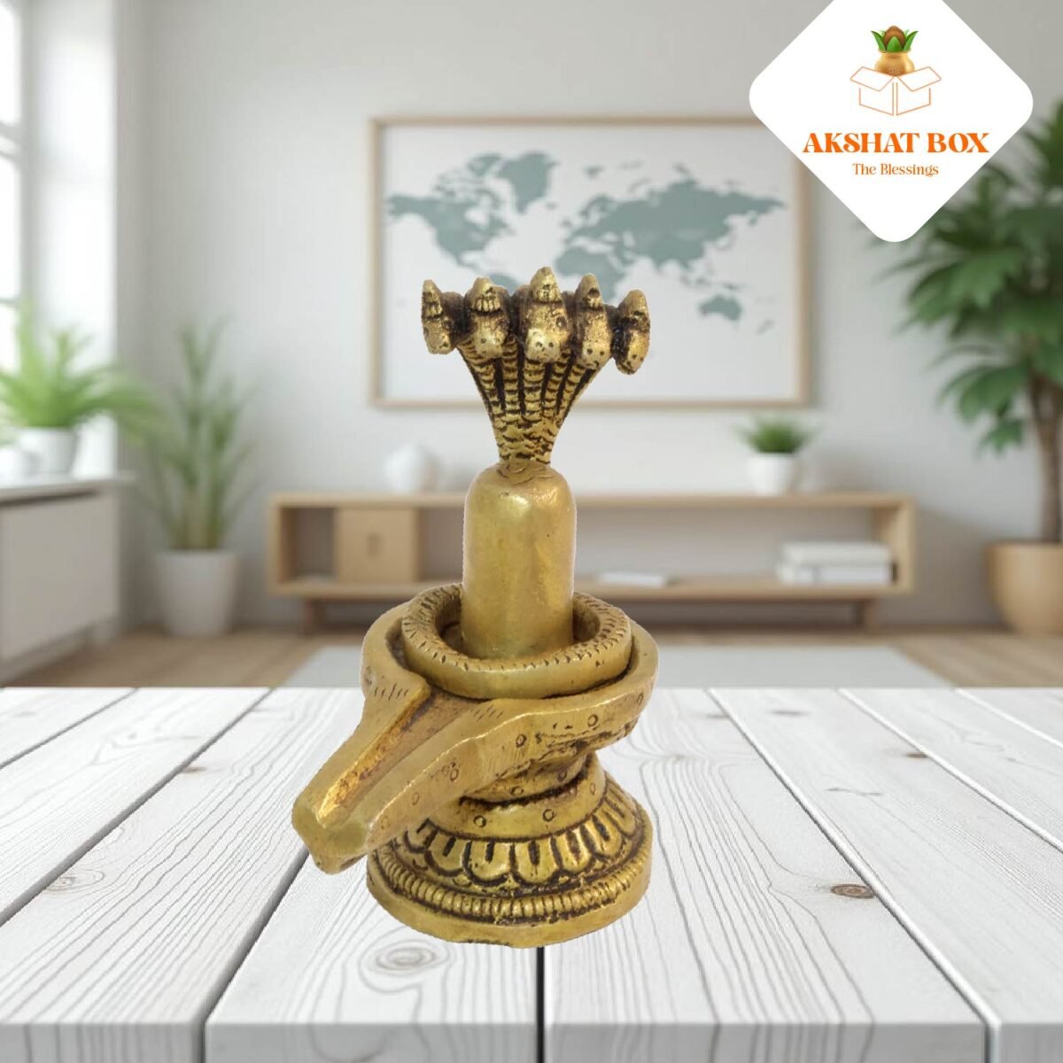 Pure Brass Shiva Linga with  Five headed Snake - Image 5