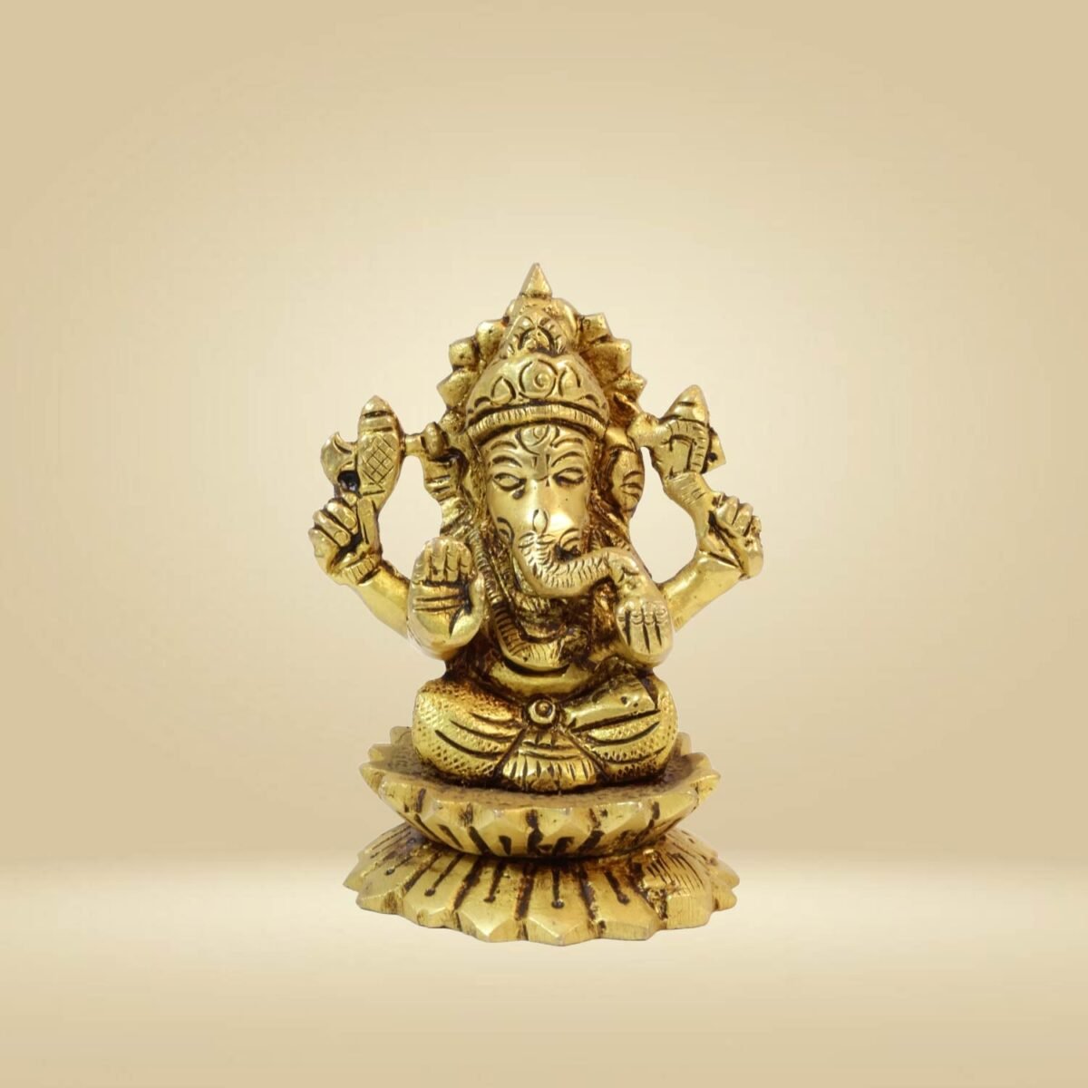 Brass Ganesh Idol On Lotus Small 3" - Image 5
