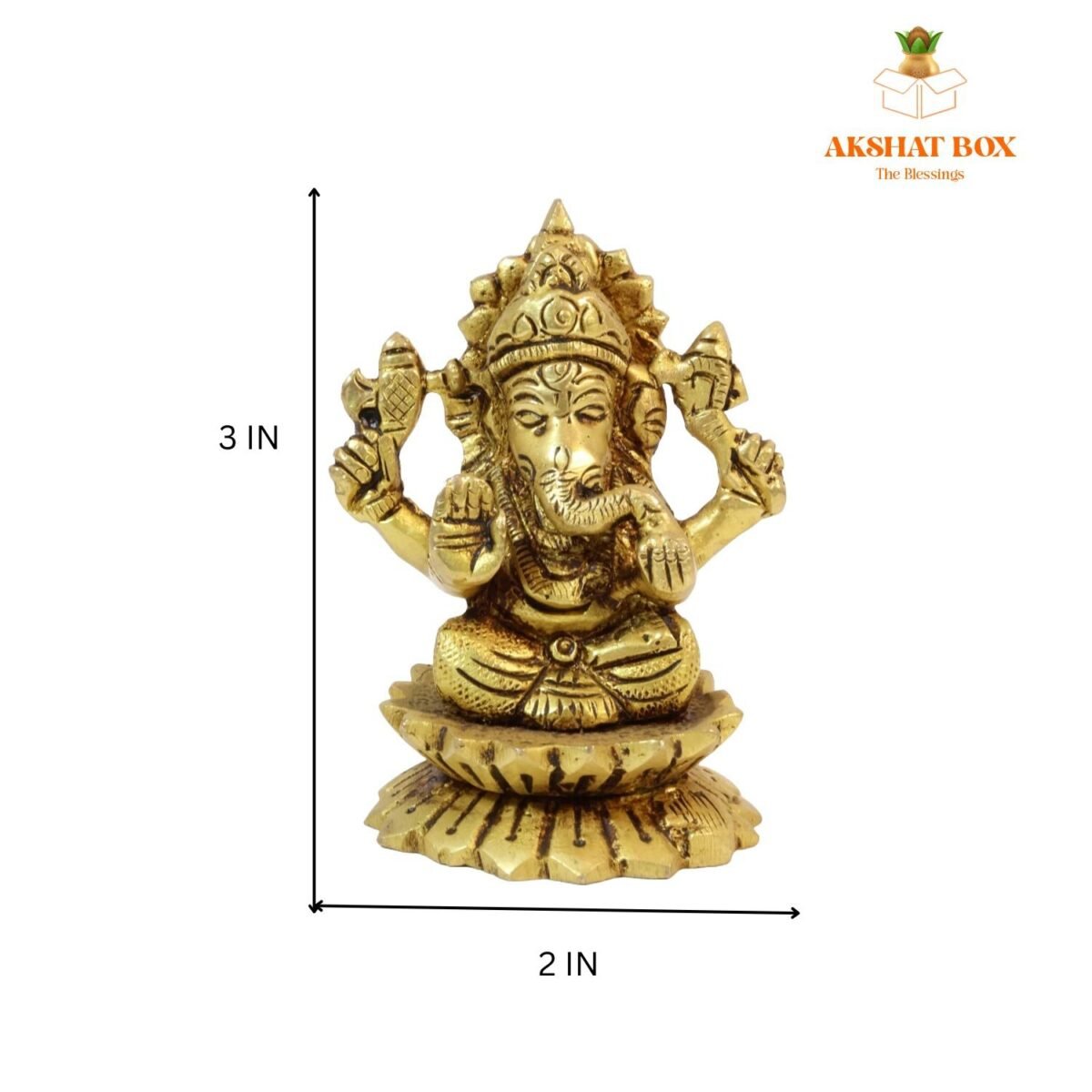 Brass Ganesh Idol On Lotus Small 3" - Image 6