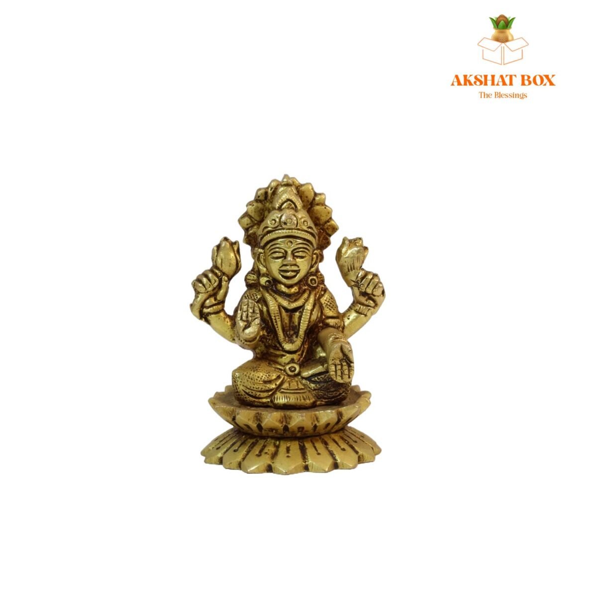 Brass Laxmi IDol On Lotus Small 3" - Image 8