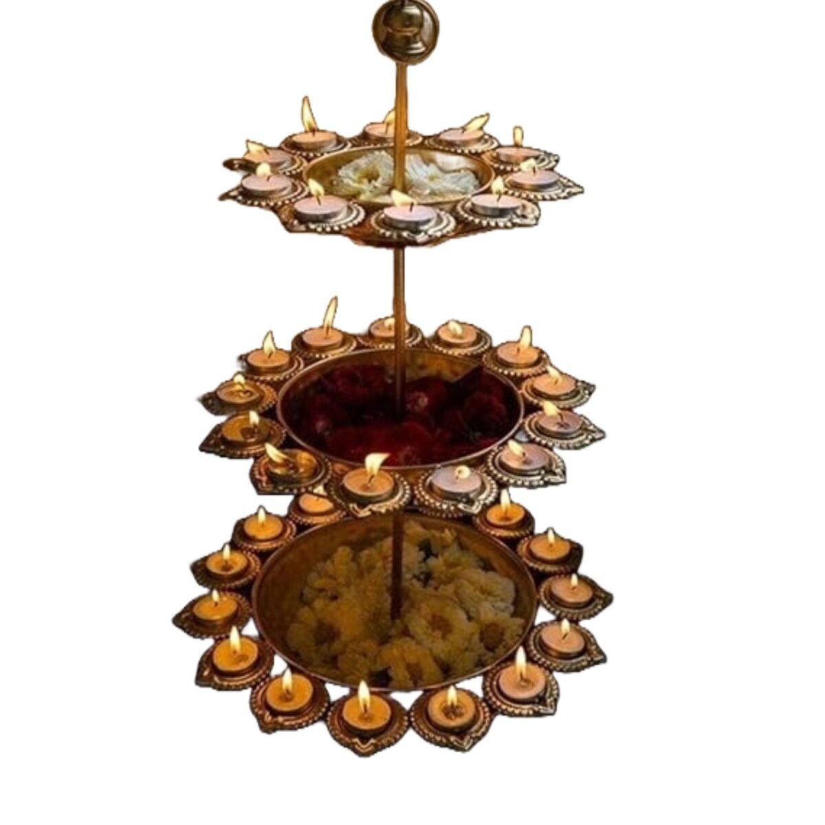3Layer Diwali Urli Traditional Peacock Diya Floral With Stand - Image 2