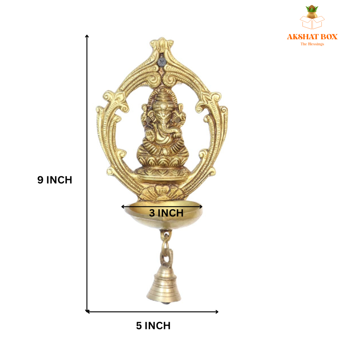 Brass Ganesh Wall Hanging Deepak with Bell - Image 8