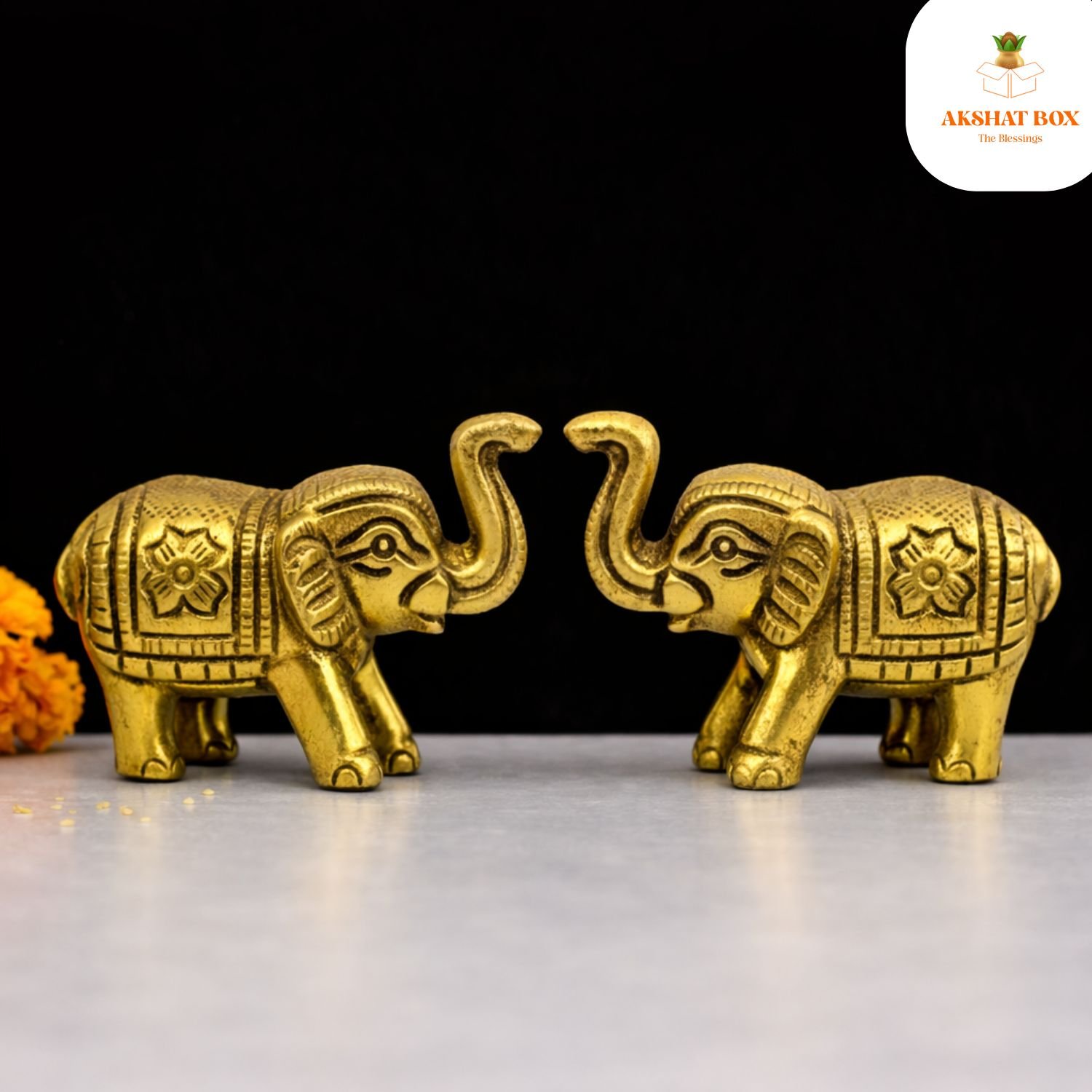 AMAZON 2026 (2) Antique Golden Brass Elephant Idol (2inch) - Image 1