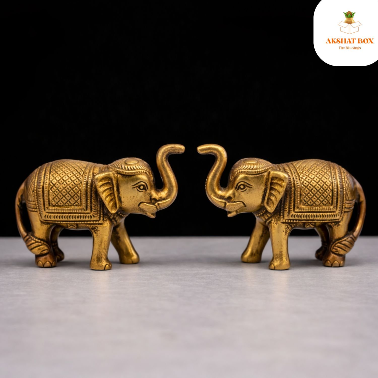 AMAZON 2026 (4) Antique Golden Brass Elephant Idol (3inch) - Image 1