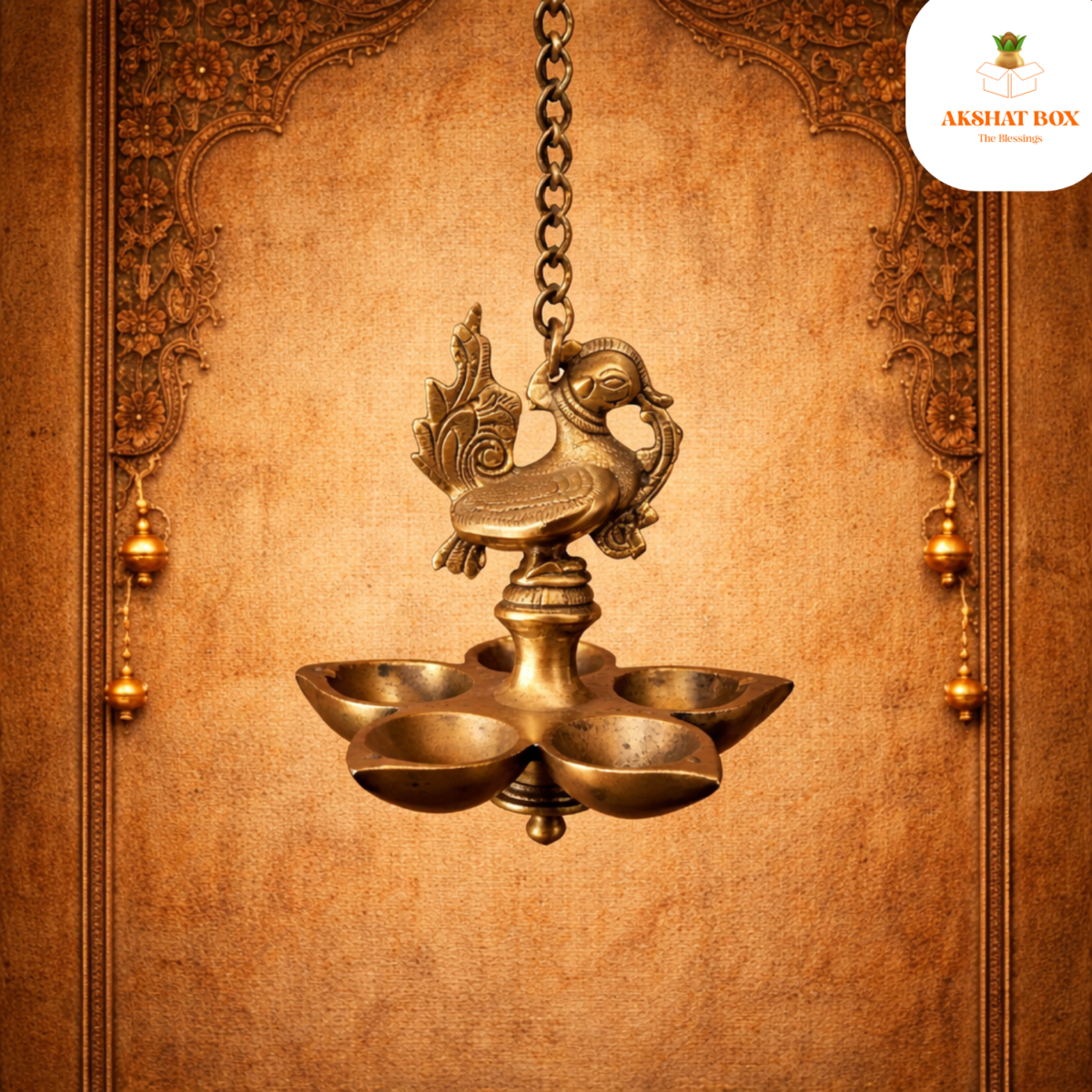 Brass Hanging Peacock Design panch mukhi diya - Image 3