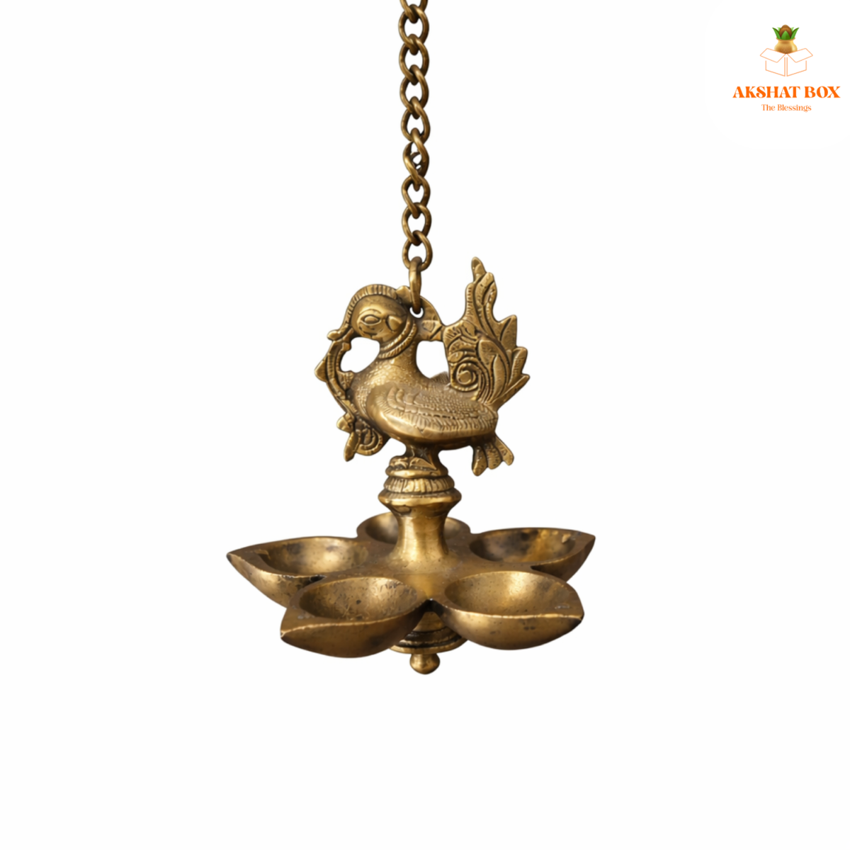 Brass Hanging Peacock Design panch mukhi diya - Image 4