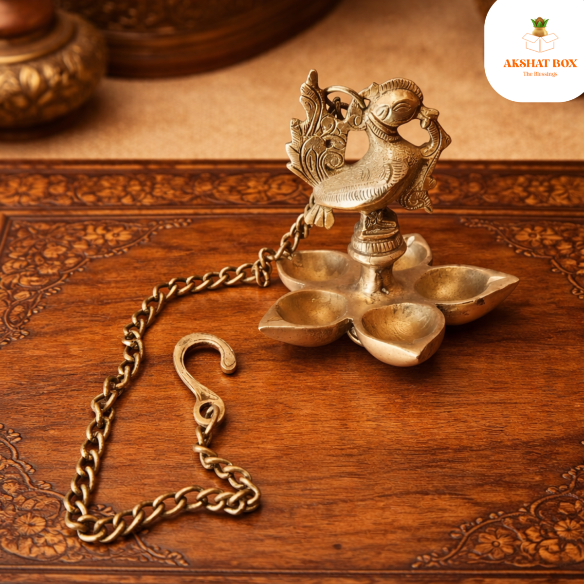 Brass Hanging Peacock Design panch mukhi diya - Image 6