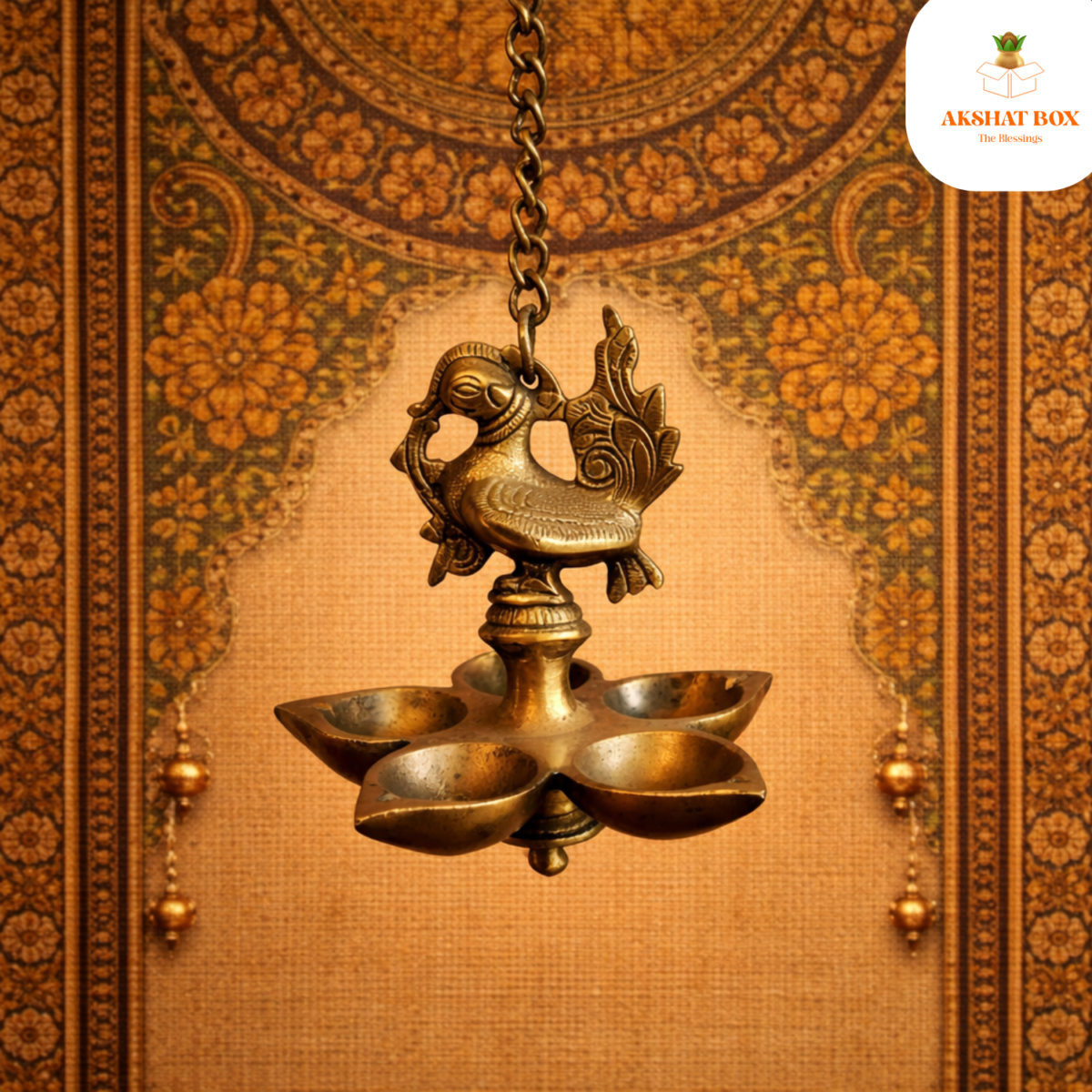 Brass Hanging Peacock Design panch mukhi diya - Image 7