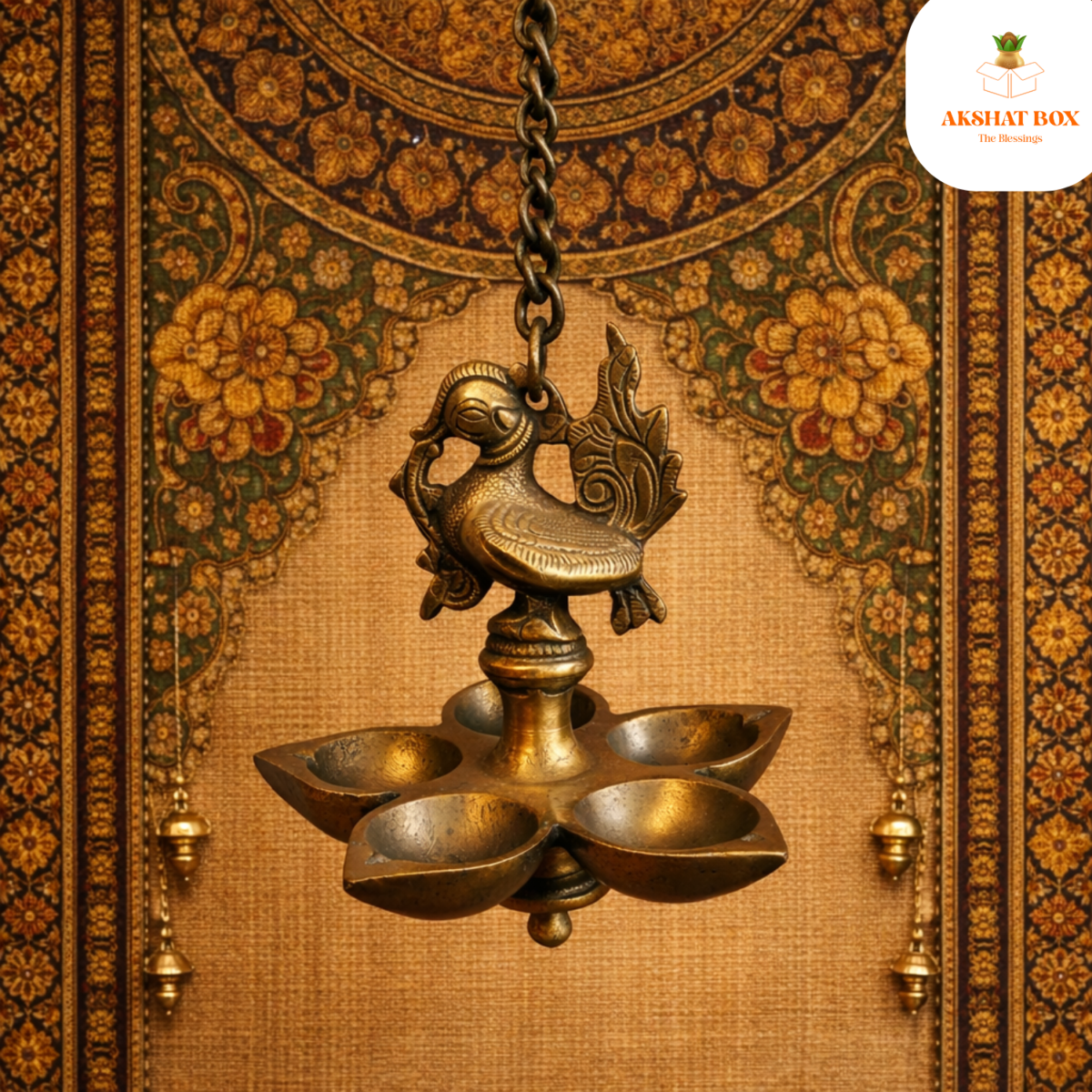 Brass Hanging Peacock Design panch mukhi diya - Image 8