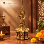 Brass Krishna home decor with bells by AkshatBox The Blessing