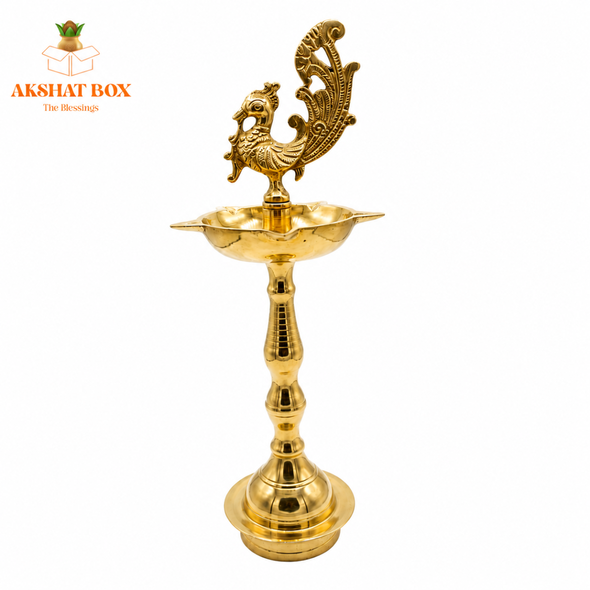Brass Peacock Mahabharat Diya Oil Lamp (Golden) - Image 2