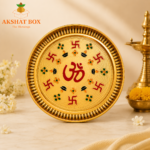 Brass Pooja Thali with Om Symbol, Gold Finish,.