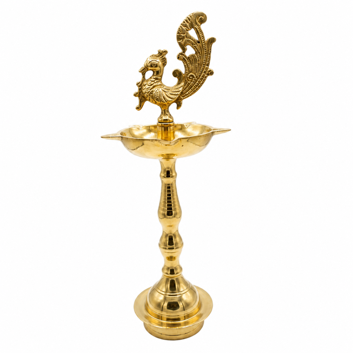 Brass Peacock Mahabharat Diya Oil Lamp (Golden) - Image 3