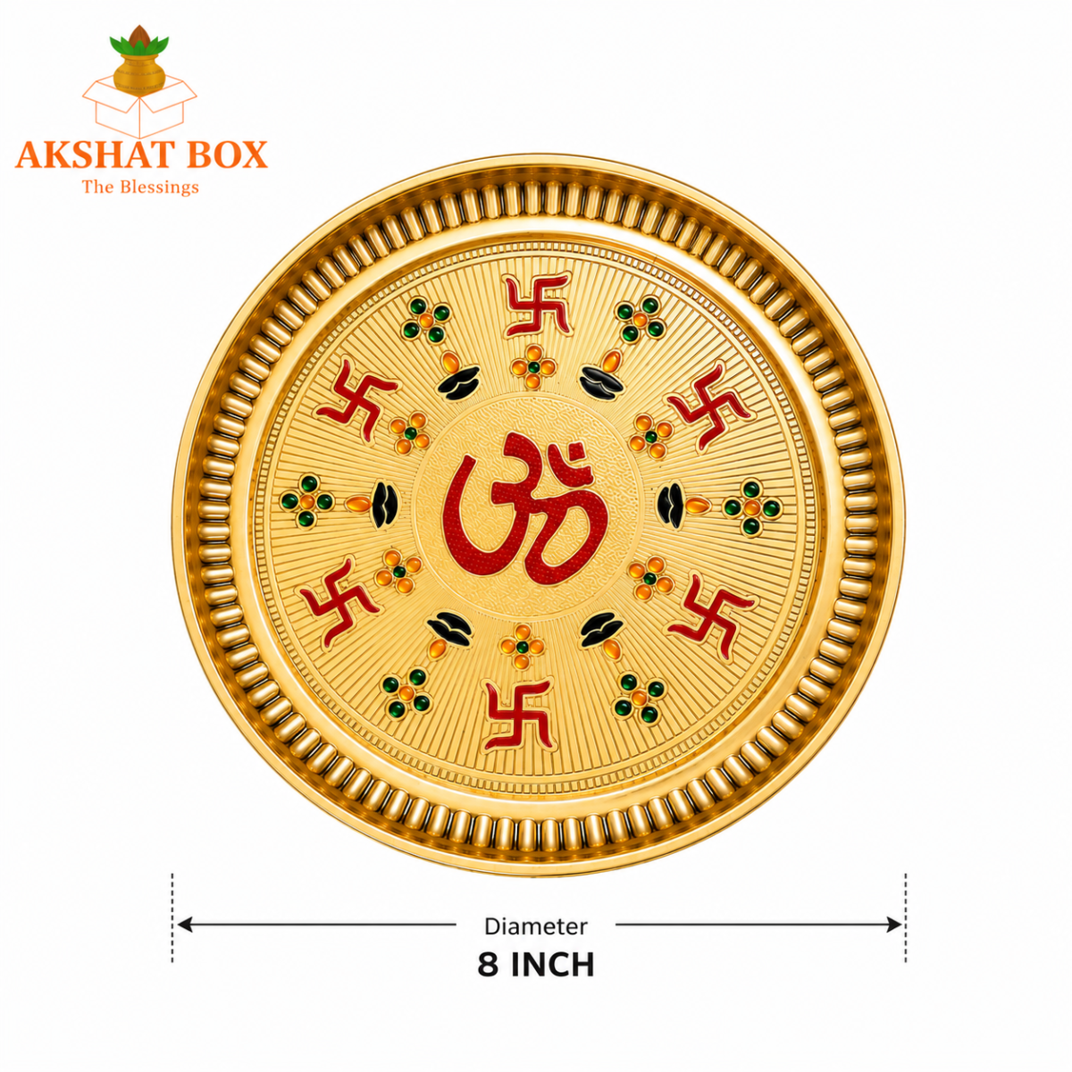 Brass Pooja Thali with Om Symbol, Gold Finish,. - Image 3