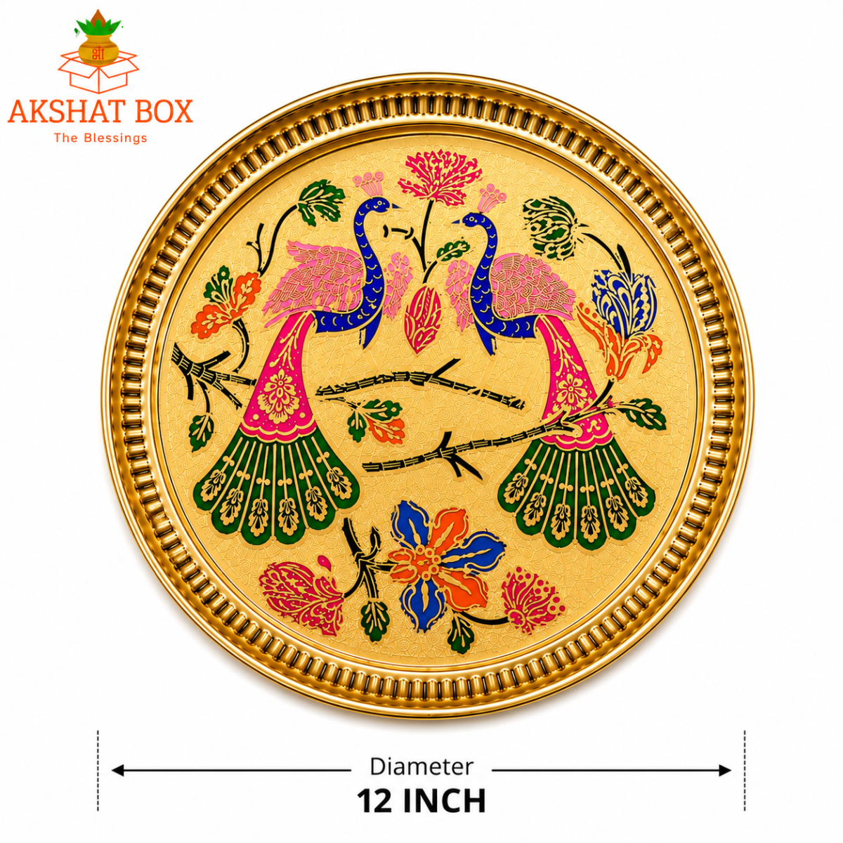 Traditional Minakari Brass Peacock Pooja Thali (12') - Image 6