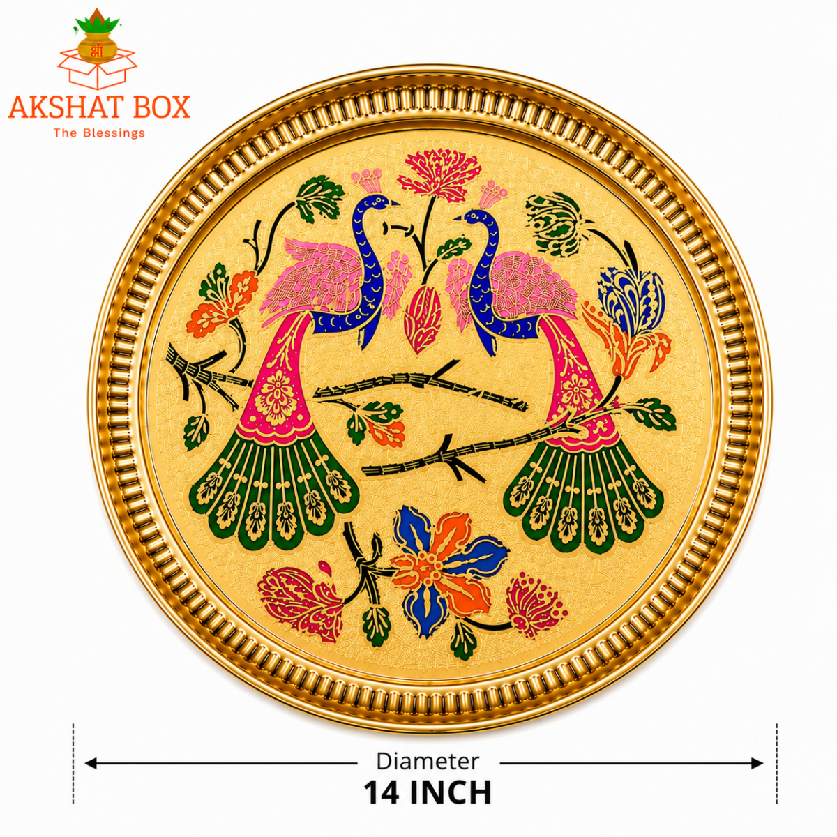 Brass Thali  peacock engeved  design - Image 3