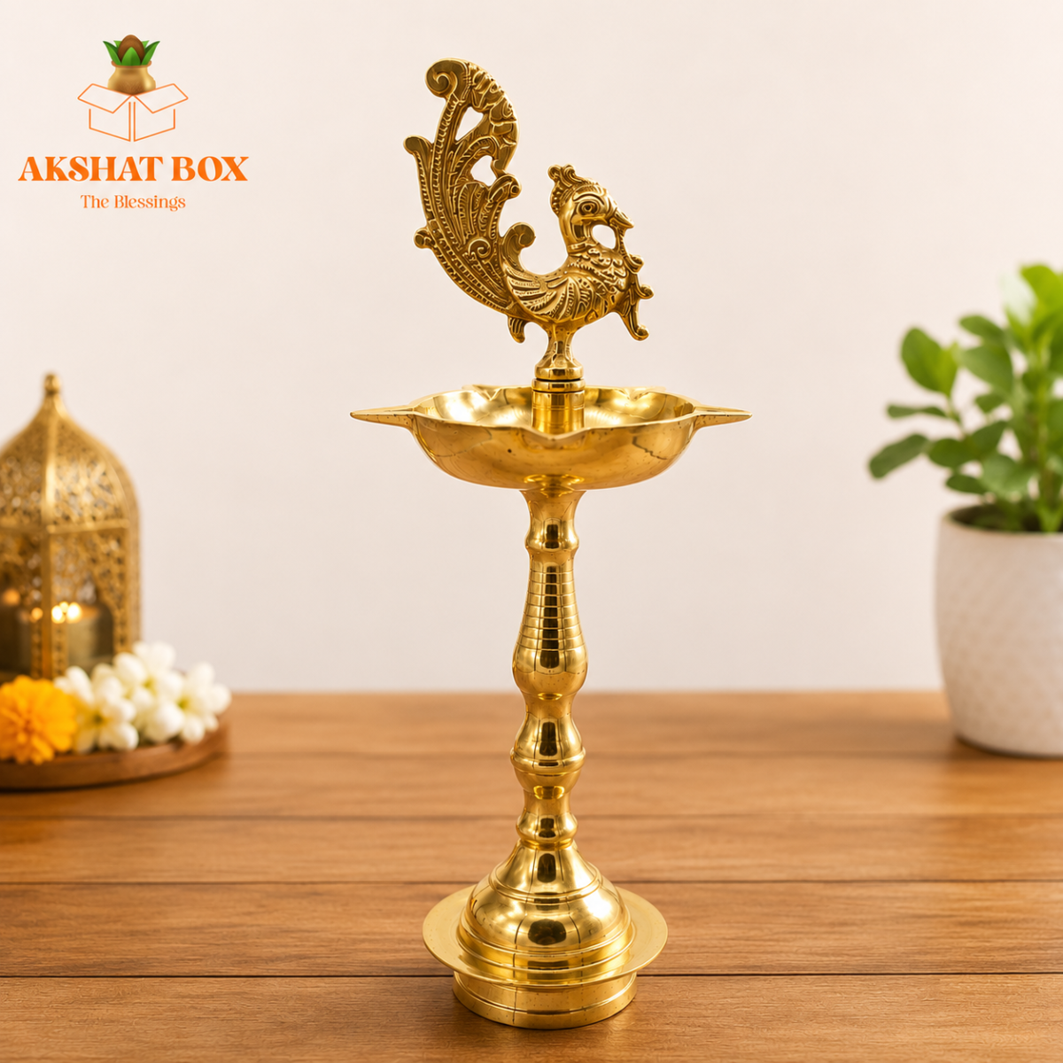 Brass Peacock Mahabharat Diya Oil Lamp (Golden) - Image 4