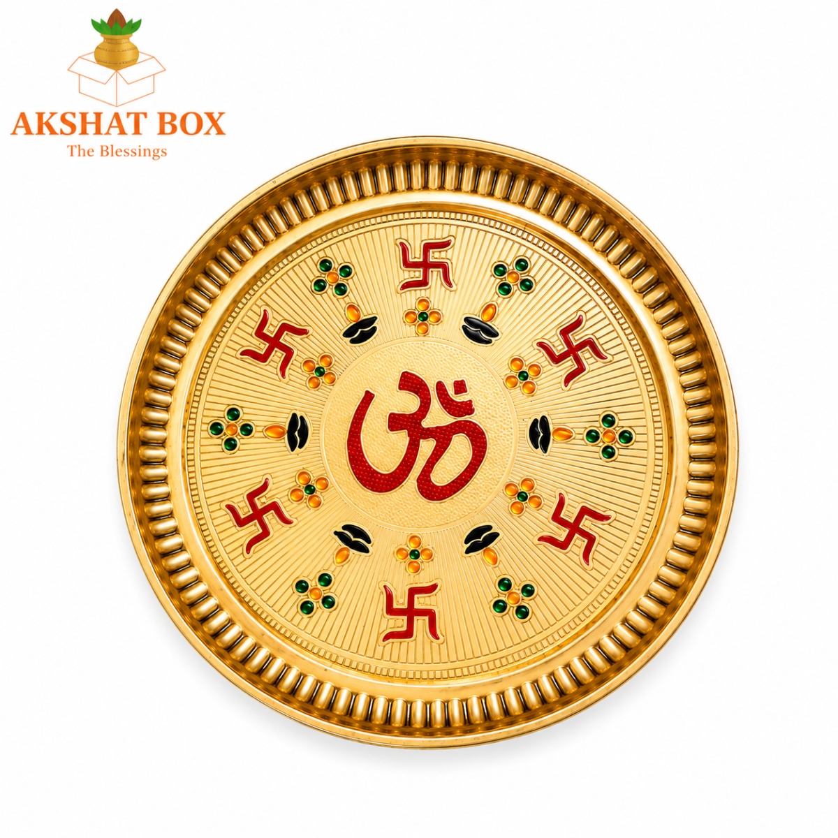 Brass Pooja Thali with Om Symbol, Gold Finish,. - Image 4