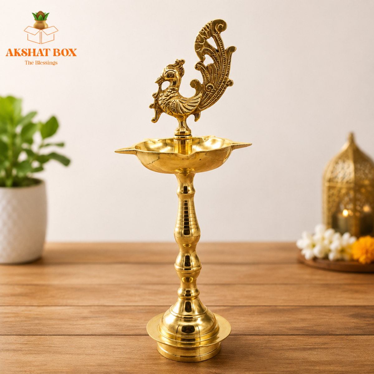 Brass Peacock Mahabharat Diya Oil Lamp (Golden) - Image 5