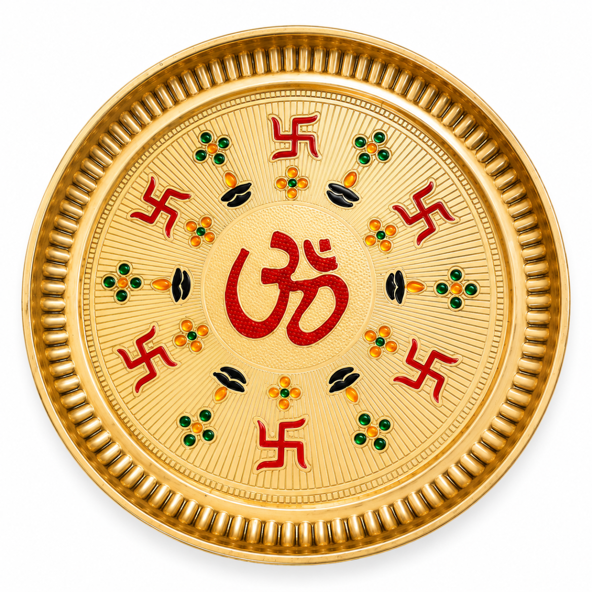Brass Pooja Thali with Om Symbol, Gold Finish,. - Image 5