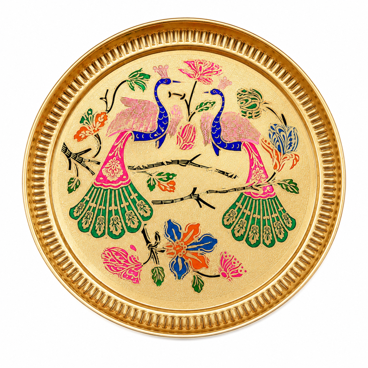 Traditional Minakari Brass Peacock Pooja Thali (12') - Image 6