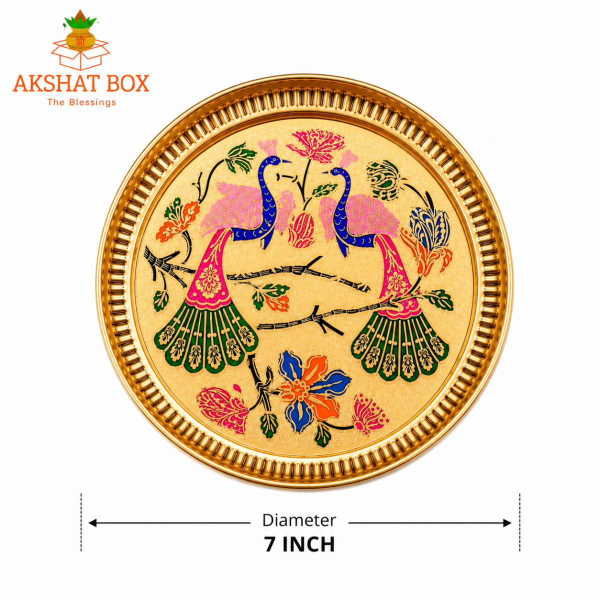 Traditional Minakari Brass Peacock Pooja Thali (12') - Image 2