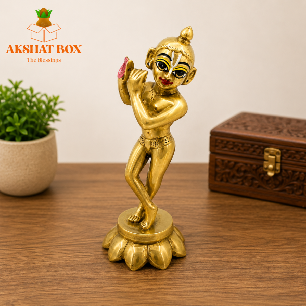 Lord Krishna Brass Idol 7 Inch - Image 7