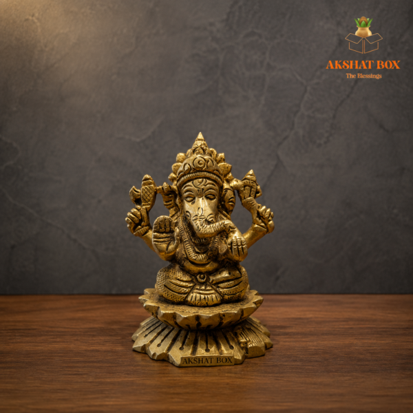 Brass Ganesh Idol on Lotus | Akshat Box