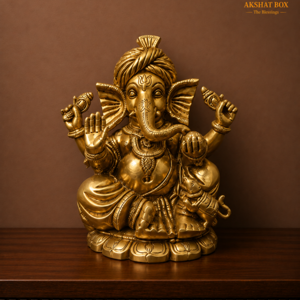 Grand Brass Ganesh Murti | Akshat Box